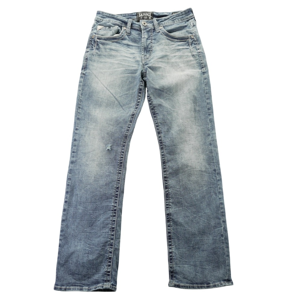 Salvage Mayhem Boot Regular Fit Jeans Mens 31R Medium Wash Distressed Buckle